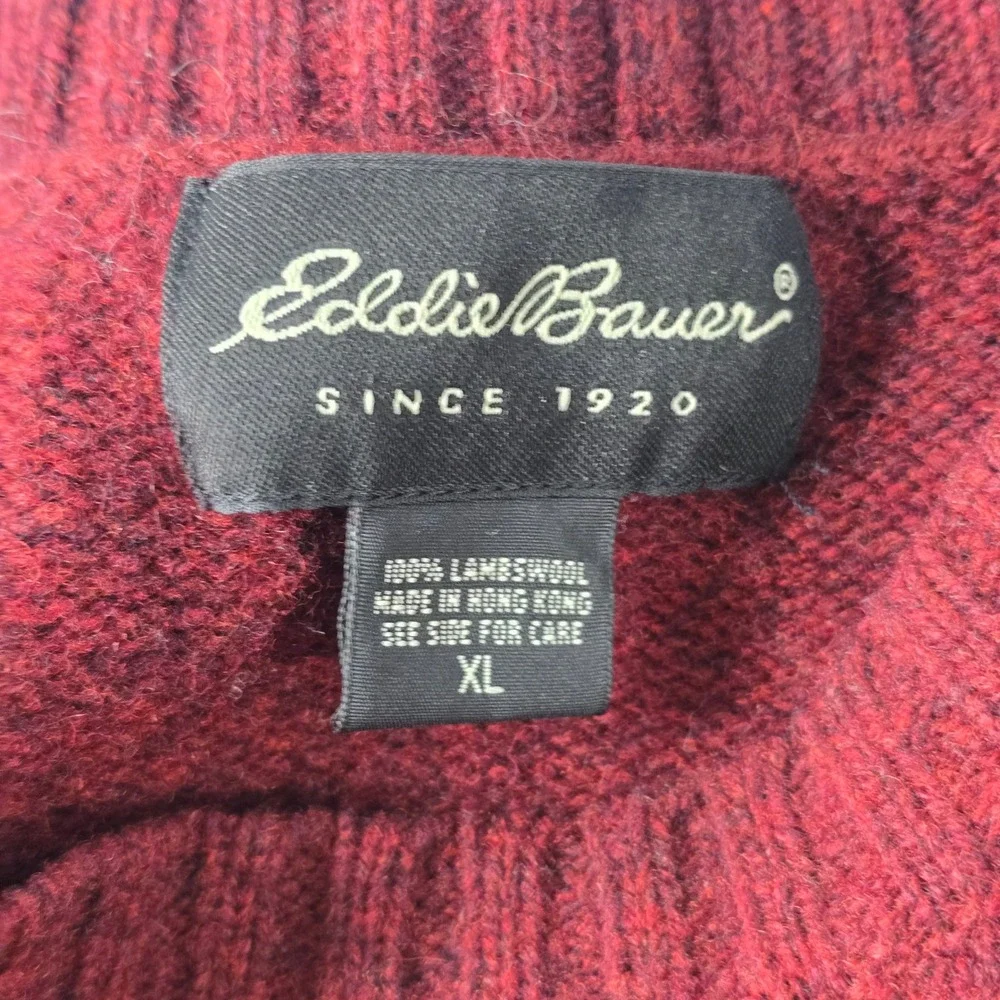 Eddie Bauer Mens XL Burgundy 100% Lambswool Fair Isle Crewneck Sweater 12759 - Picture 5 of 6